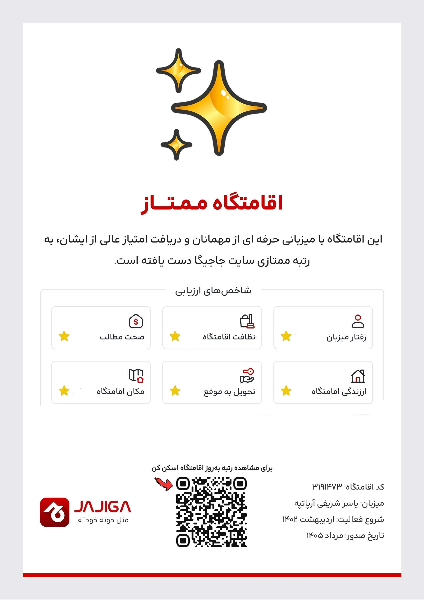 دریافت نشان ممتاز از جاجیگا