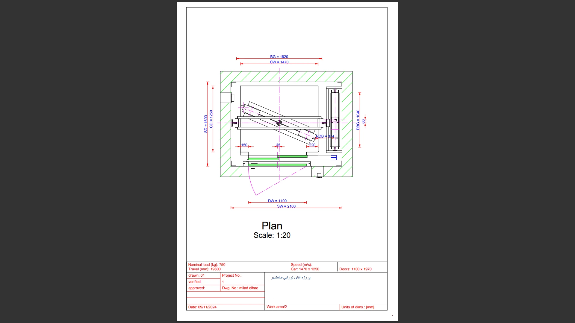 نقشه 2 بعدی کابین آسانسور